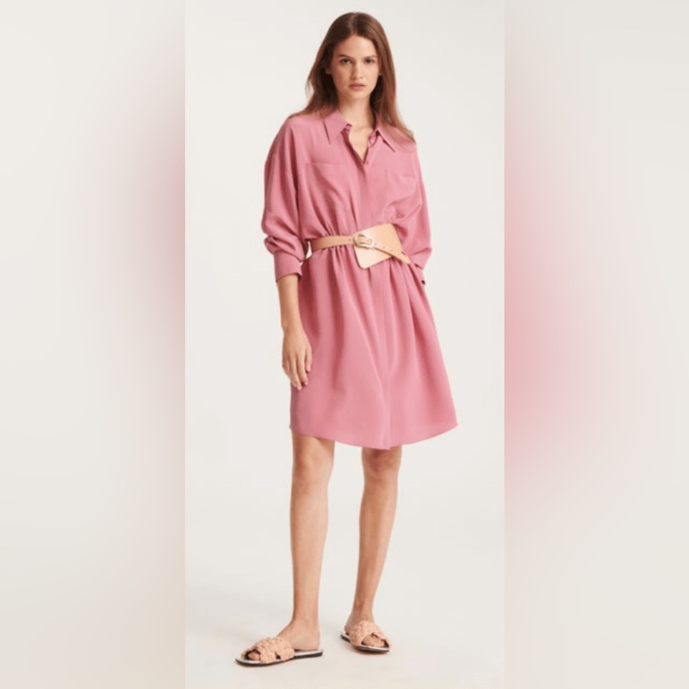 Dorothee Schumacher Pink Silk Shirt Dress Drawstring Waist Long Sleeve‎ Midi 1